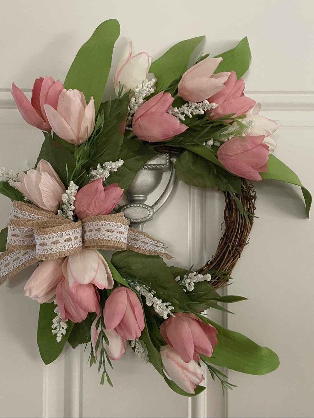 Hand Crafted Pink and Green Tulip Spring Wreath
